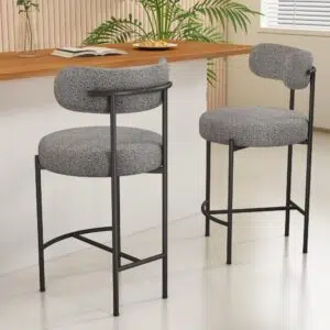 Elsa Grey Bar Stool, Boucle Fabric, Modern Design