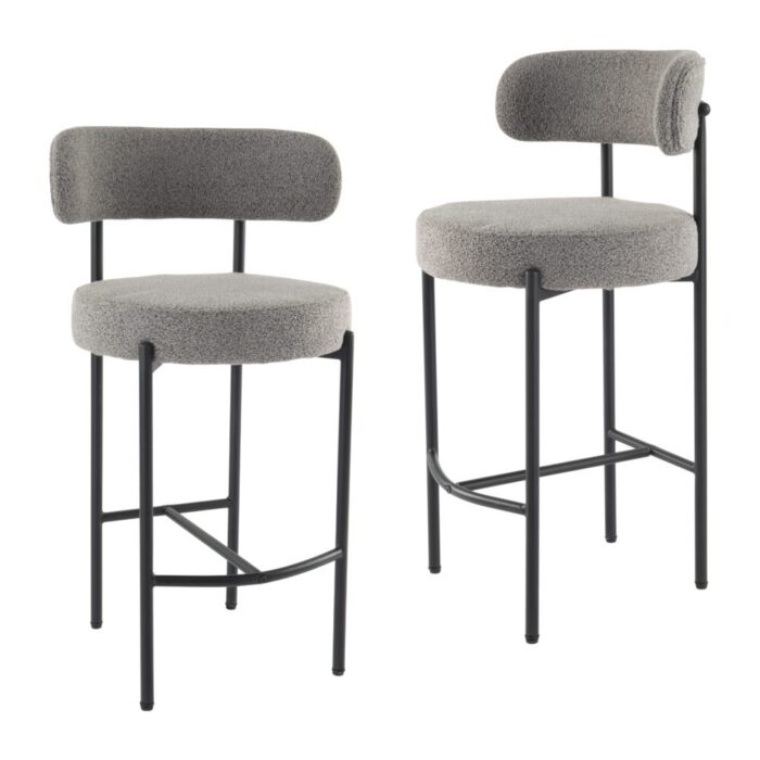 Elsa Low Boucle Bar Stool – Grey