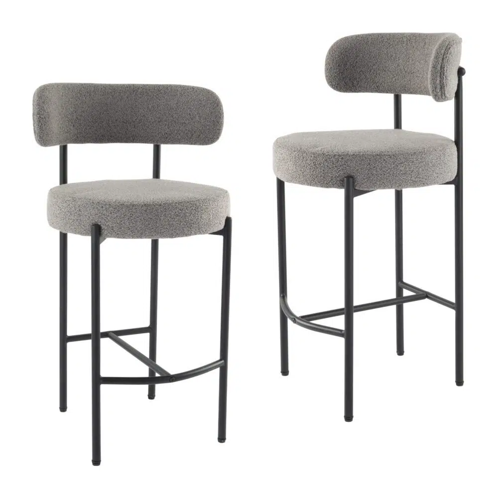 Elsa Grey Bar Stool, Boucle Fabric, Modern Design