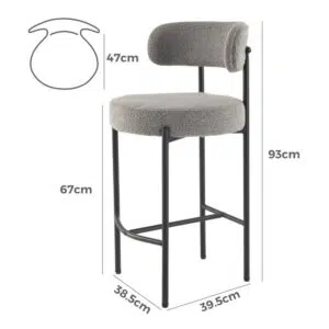Elegant grey boucle bar stool with modern minimalist design, perfect for kitchen or dining areas.
