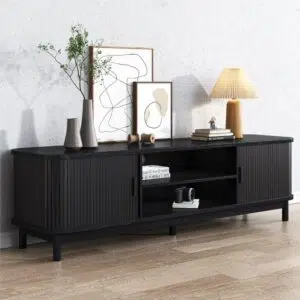 Elegant 160cm Black Ribbed TV Unit with Storage