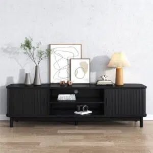 Elegant 160cm Black Ribbed TV Unit with Storage