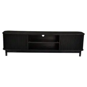 Elegant 160cm Black Ribbed TV Unit with Storage