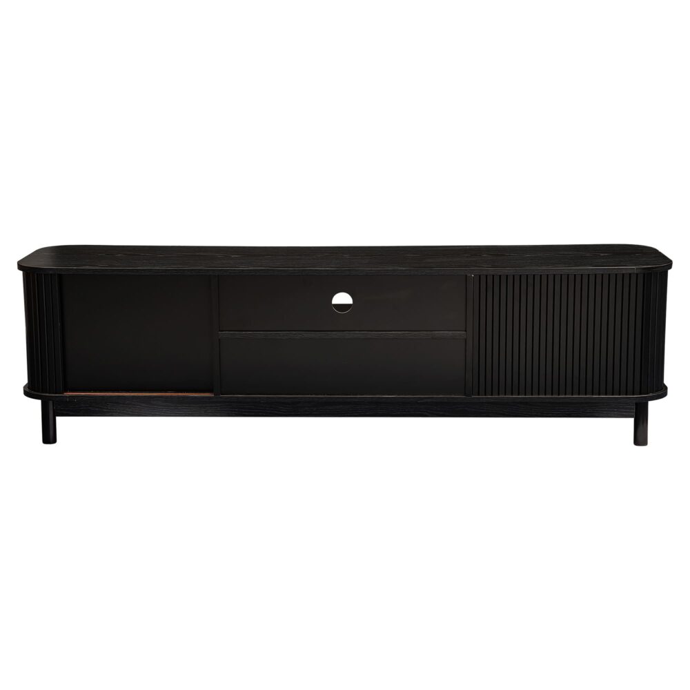 Elegant Black 160cm Ribbed TV Unit with Storage