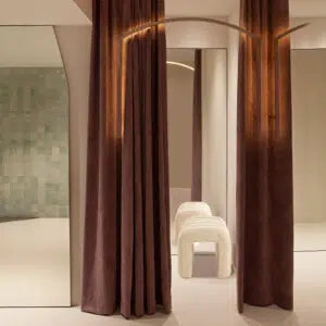 Chloe Ridge Arch Ottoman Stool – Beige