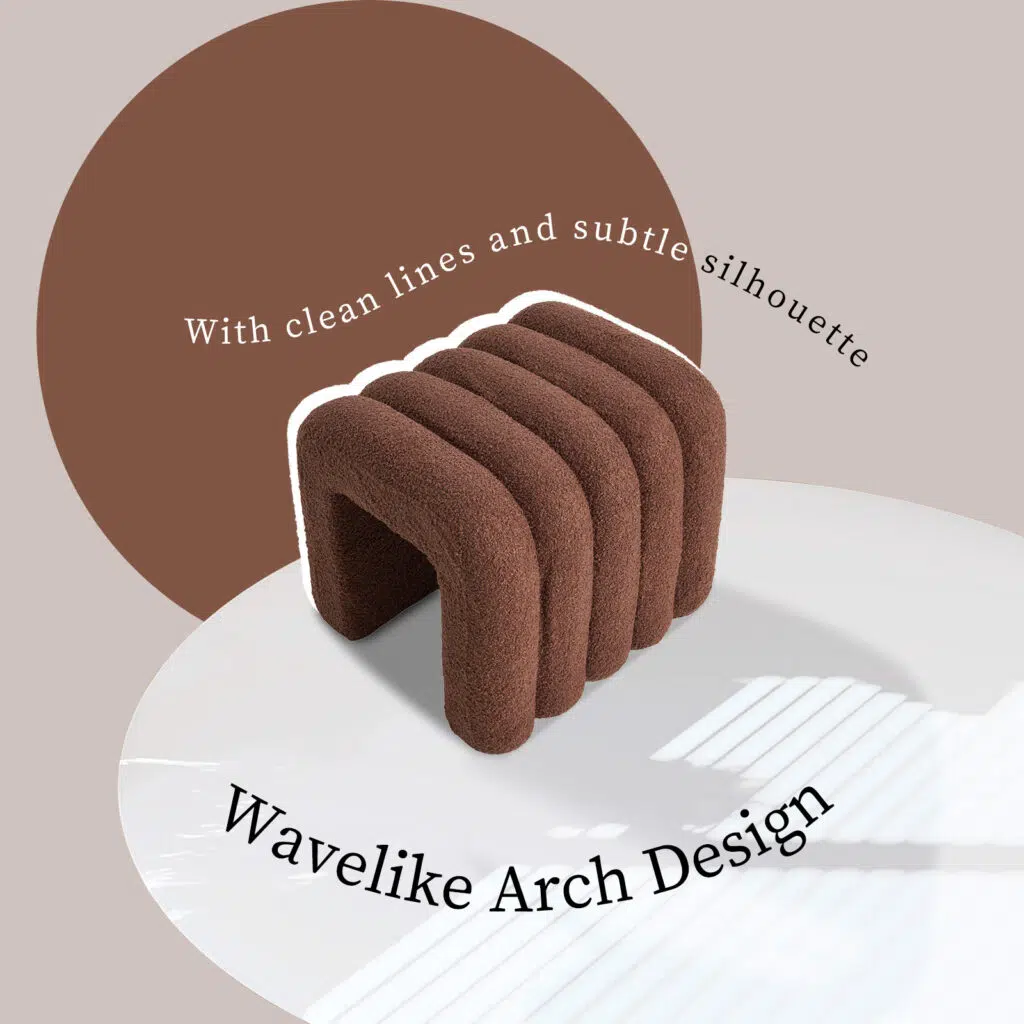 Chloe Ridge arch ottoman stool set in brown, cozy textured upholstery, modern design, versatile seating solution.