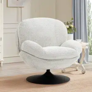 Beige Swivel Accent Chair, Elegant Design, Durable Steel Base, 360-Degree Rotation