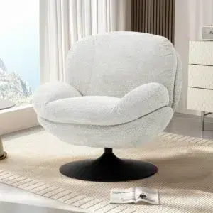 Beige Swivel Accent Chair, Elegant Design, Durable Steel Base, 360-Degree Rotation