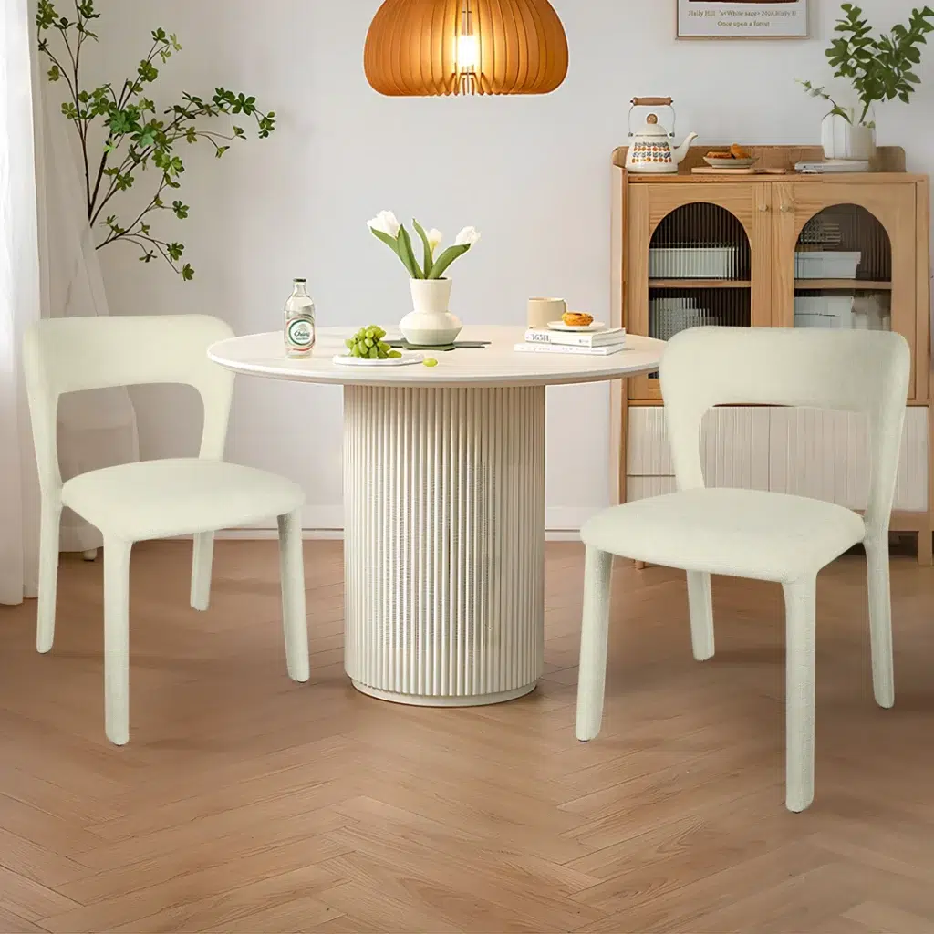 Beige Dining Chair Set, Modern Chic Design, Sturdy Steel Frame, Stackable, Soft Upholstery