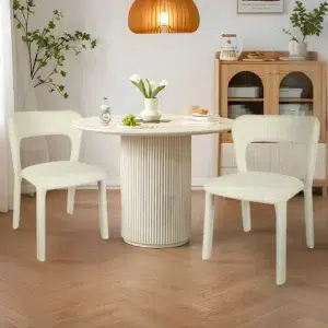 Beige Dining Chair Set, Modern Chic Design, Sturdy Steel Frame, Stackable, Soft Upholstery