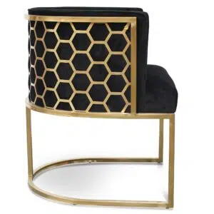 Auden Lounge Chair, black velvet, gold frame, honeycomb back, modern design, 360 swivel