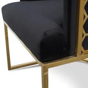 Auden Lounge Chair, black velvet, honeycomb back, gold frame, modern design, 360 swivel