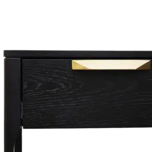 Modern black veneer bedside table with brass handle, 55x39.5x45.4cm, minimalist design, storage drawer.