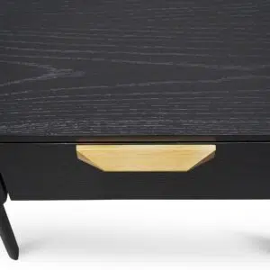 Modern black veneer bedside table with brass handle, 55x39.5x45.4cm, minimalist design, storage drawer.