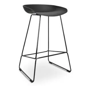 Savannah 65cm Bar Stool, black, minimalist design, durable steel frame, polypropylene seat, comfortable footrest.