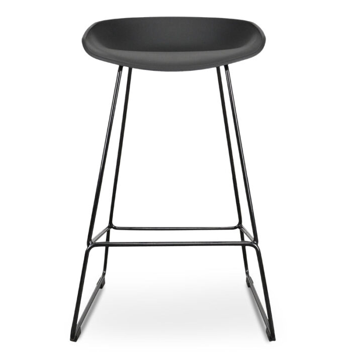 Savannah 65cm Bar Stool, black, modern minimalist design, sturdy steel frame, polypropylene seat, footrest, easy assembly.