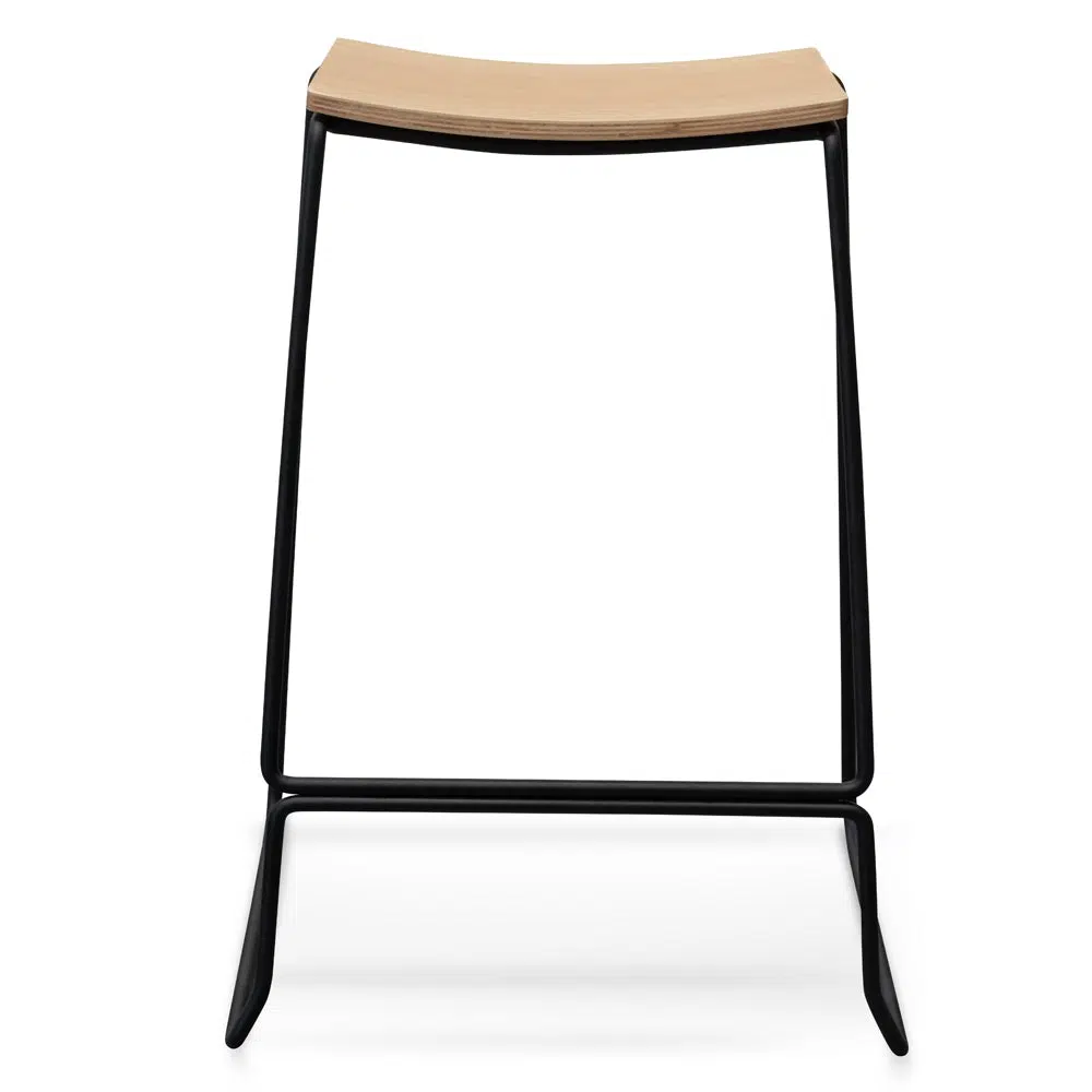 Minimalist natural timber stool with black frame