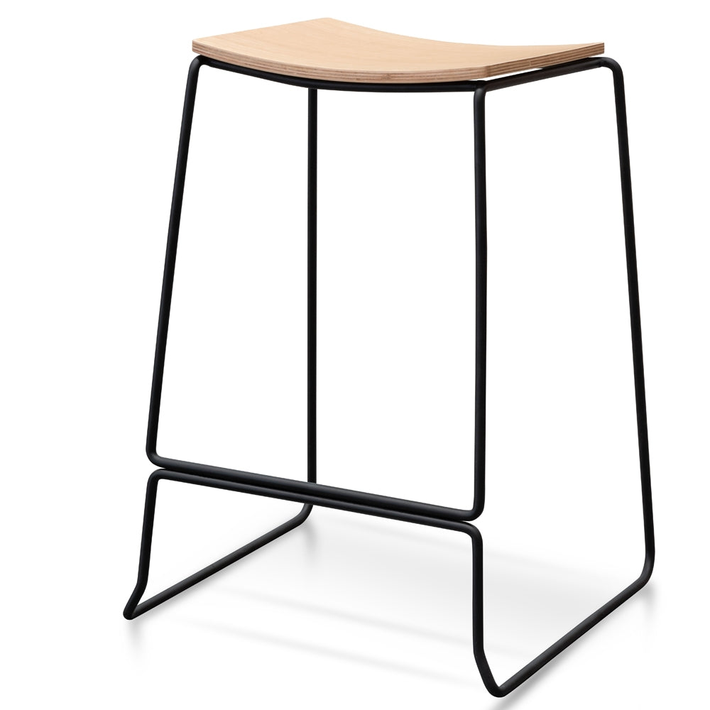 Minimalist natural timber stool with black frame