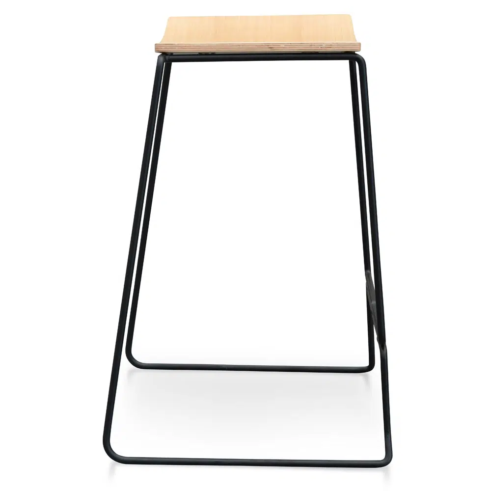 Minimalist Natural Timber Bar Stool with Black Frame