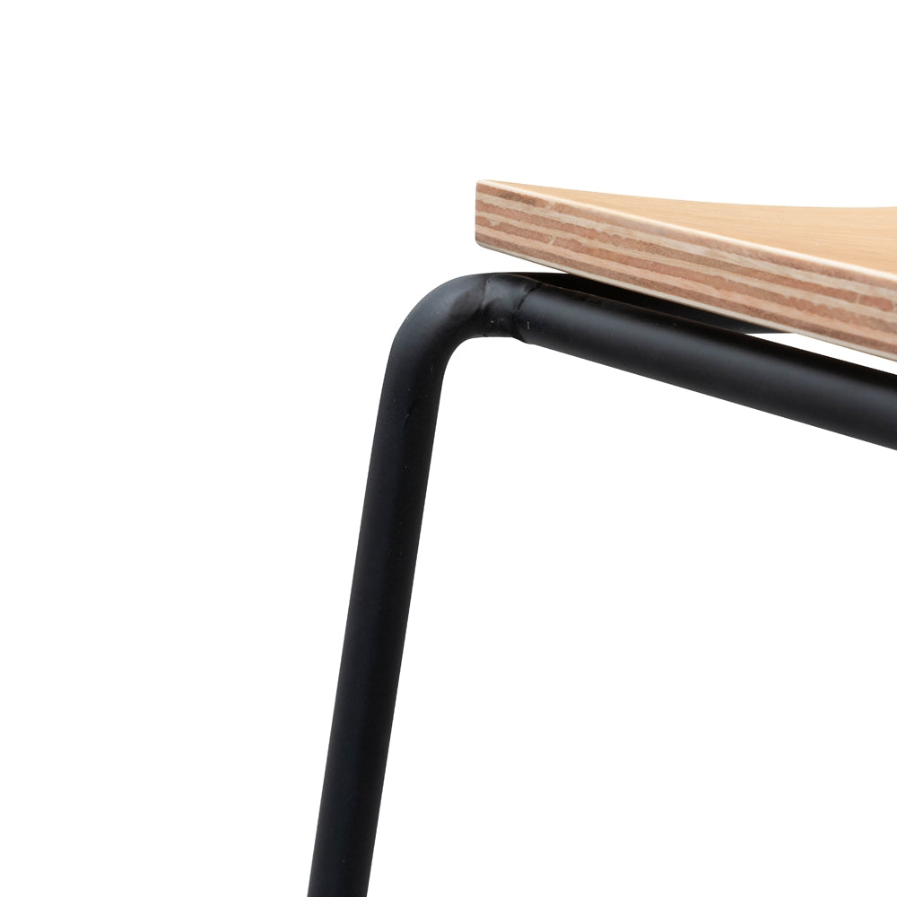 Suki Bar Stool, Natural Timber Seat, Black Frame, Minimalist Design