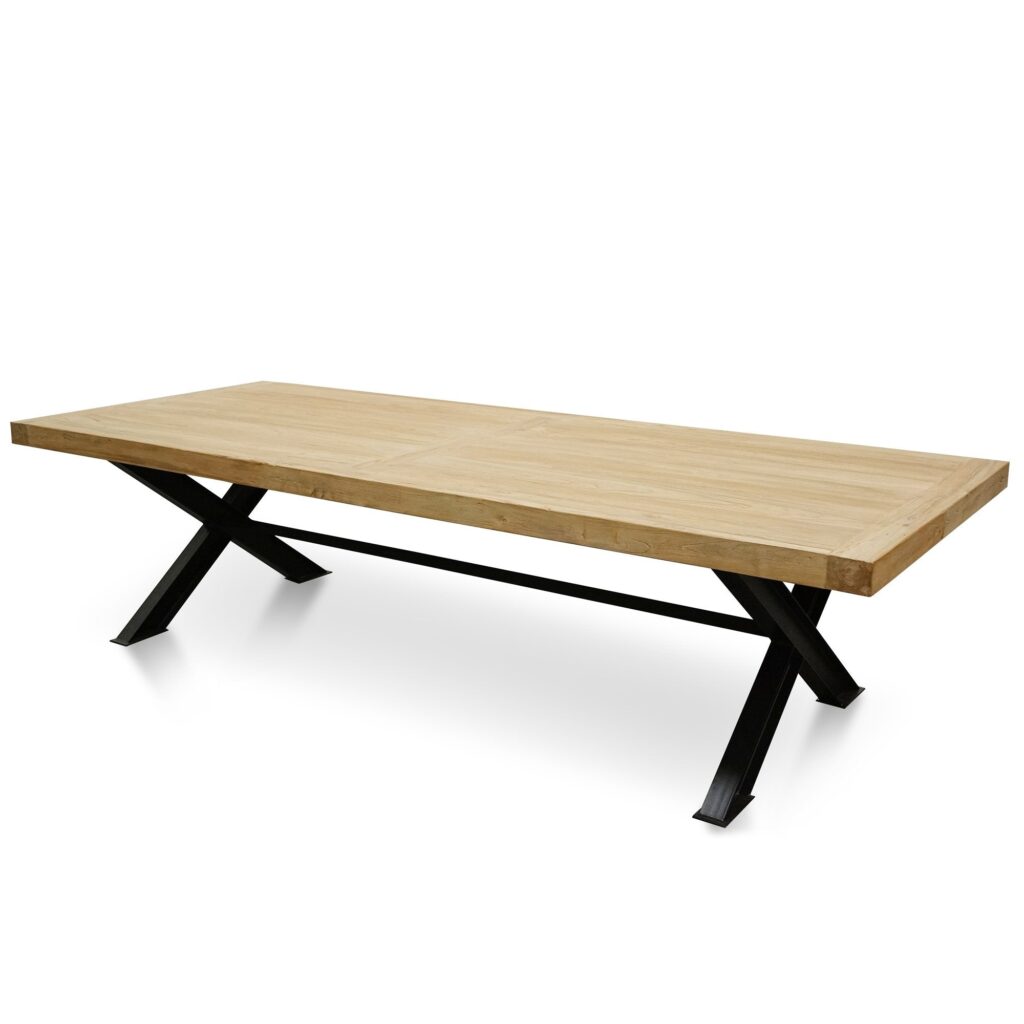 Industrial Elegant 3m Dining Table, Reclaimed Wood, Black Steel Frame