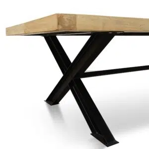 Industrial Elegant 3m Dining Table, Reclaimed Wood, Black Steel Base