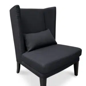 Nova Lounge Chair in Black, sleek design, cozy and stylish seating with padded winged back.