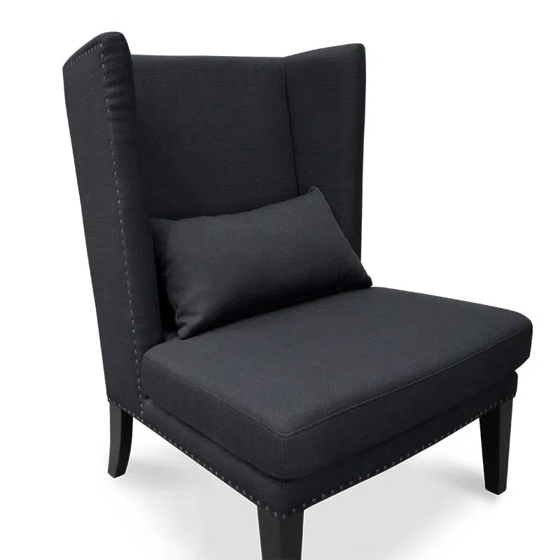 Nova Lounge Chair in Black, sleek design, cozy and stylish seating with padded winged back.