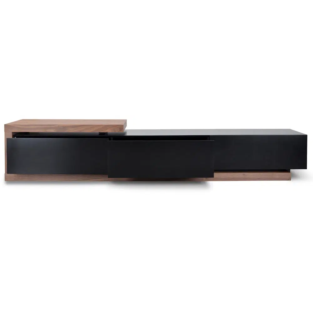 Nova Extendable TV Unit Walnut Black Matt Gloss