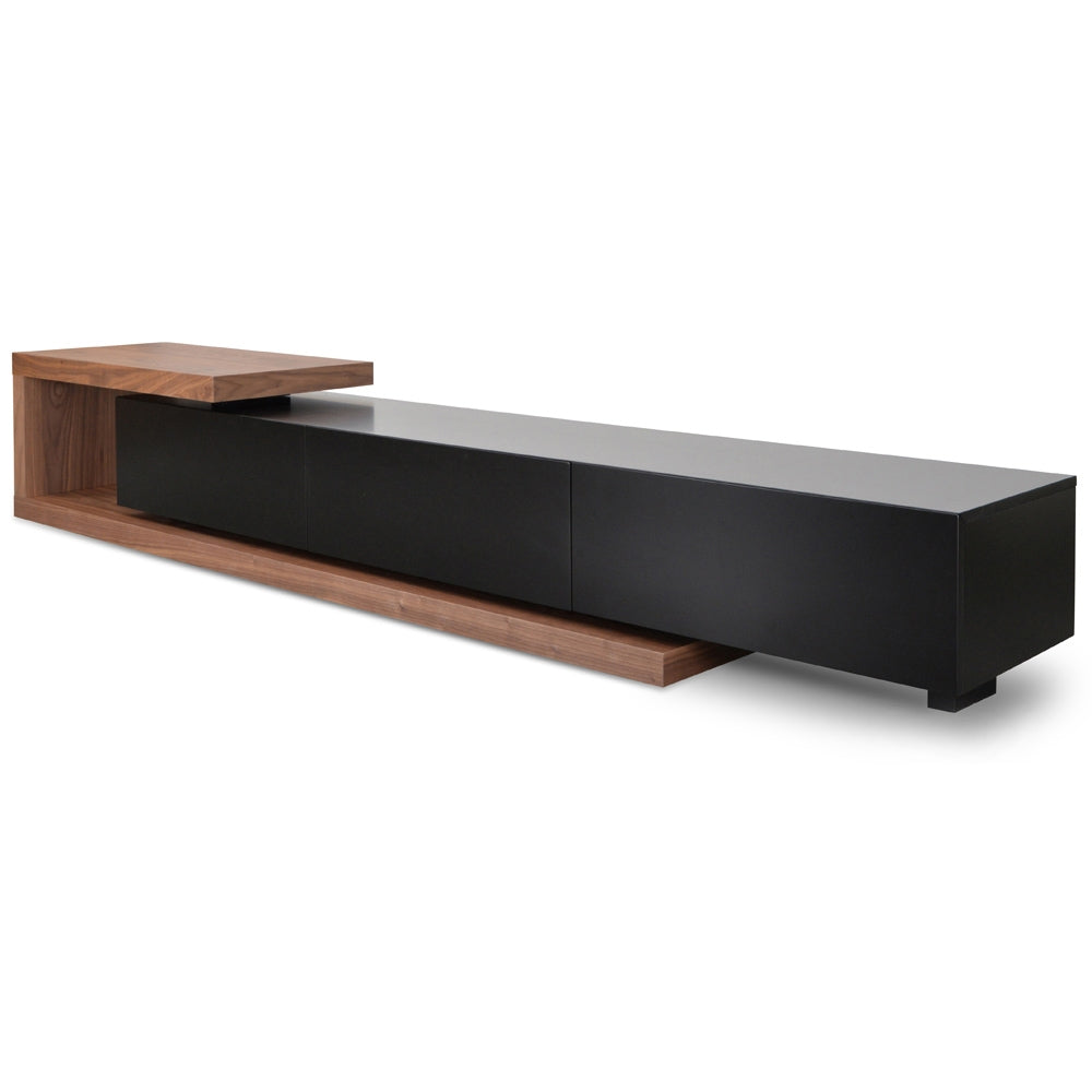 Extendable TV Unit Walnut Black Matt Gloss Modern Design