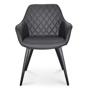 Elegant black PU dining chair set, mid-century design, quilted backrest, sturdy plywood frame, easy assembly, contemporary dining furniture. For the ALT tag: "Mid-Century Black PU Dining Chair Set