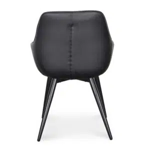 Elegant black PU dining chair set, mid-century modern, comfortable quilted backrest, sturdy plywood frame, easy assembly.