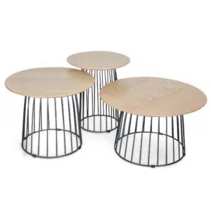 Elara Side Tables Set, Natural Veneer, Black Legs, 3 Sizes