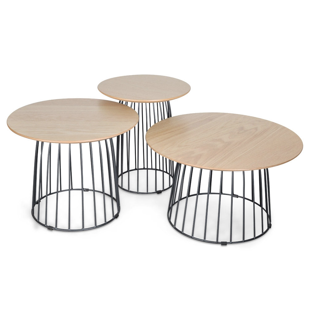 Elara Side Tables Set, Natural Veneer, Black Legs, 3 Sizes