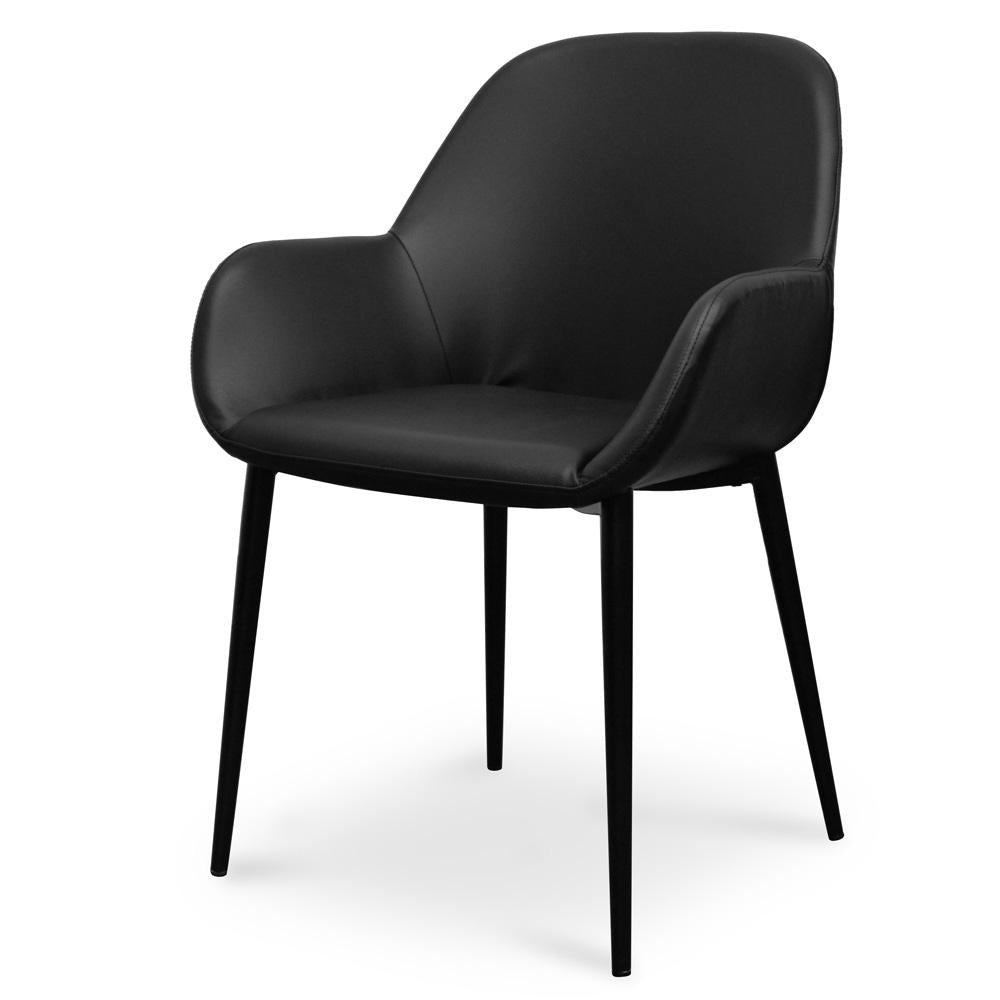 Modern black dining chair with PU leather and tapered legs