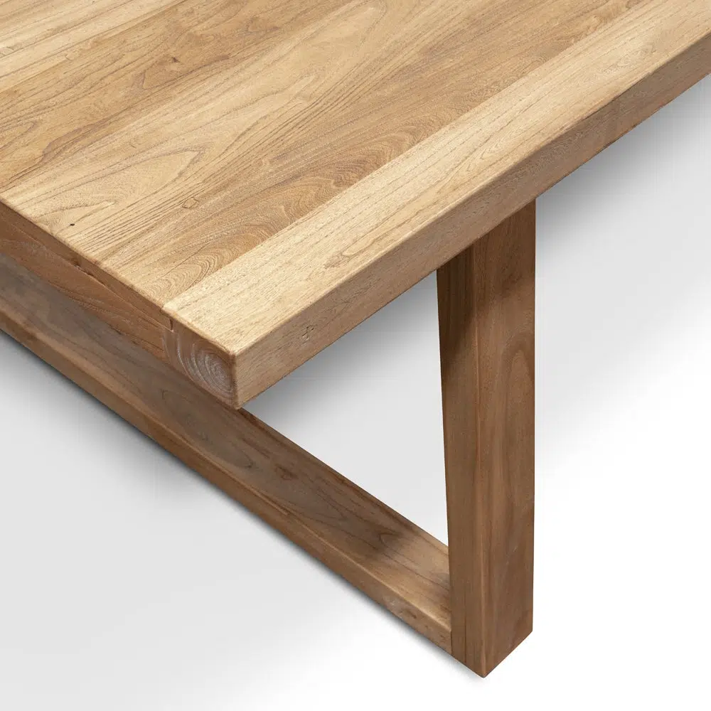 3m Reclaimed Elm Wood Dining Table, Natural Finish