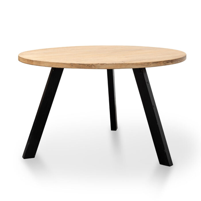 Ezra 1.25m Round Dining Table, Black, Reclaimed Elm, Industrial Style