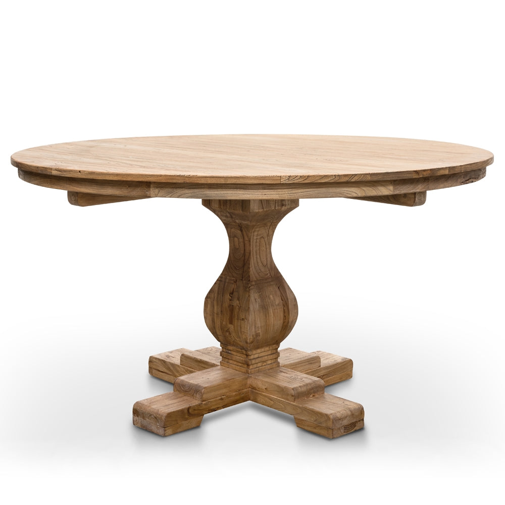 Rustic 140cm Round Dining Table, Reclaimed Elm, Vintage Style