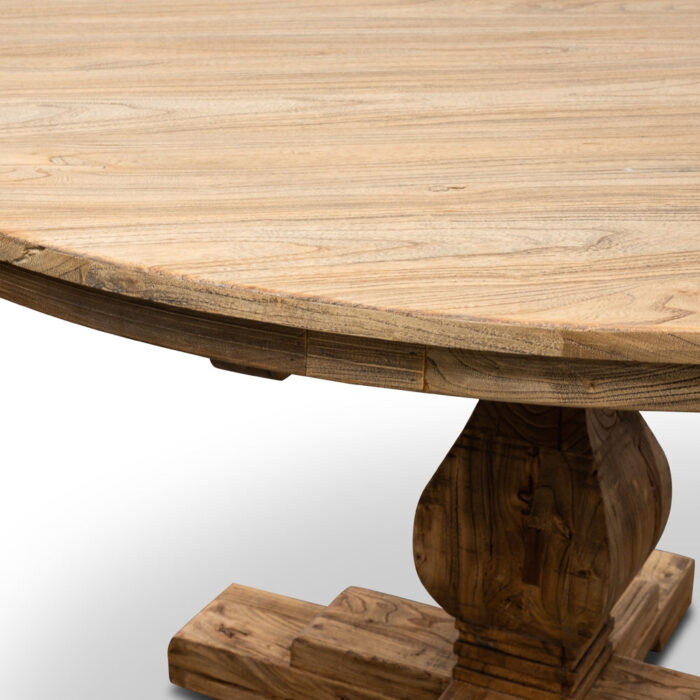 Rustic 140cm Round Dining Table, Reclaimed Elm, Vintage Style