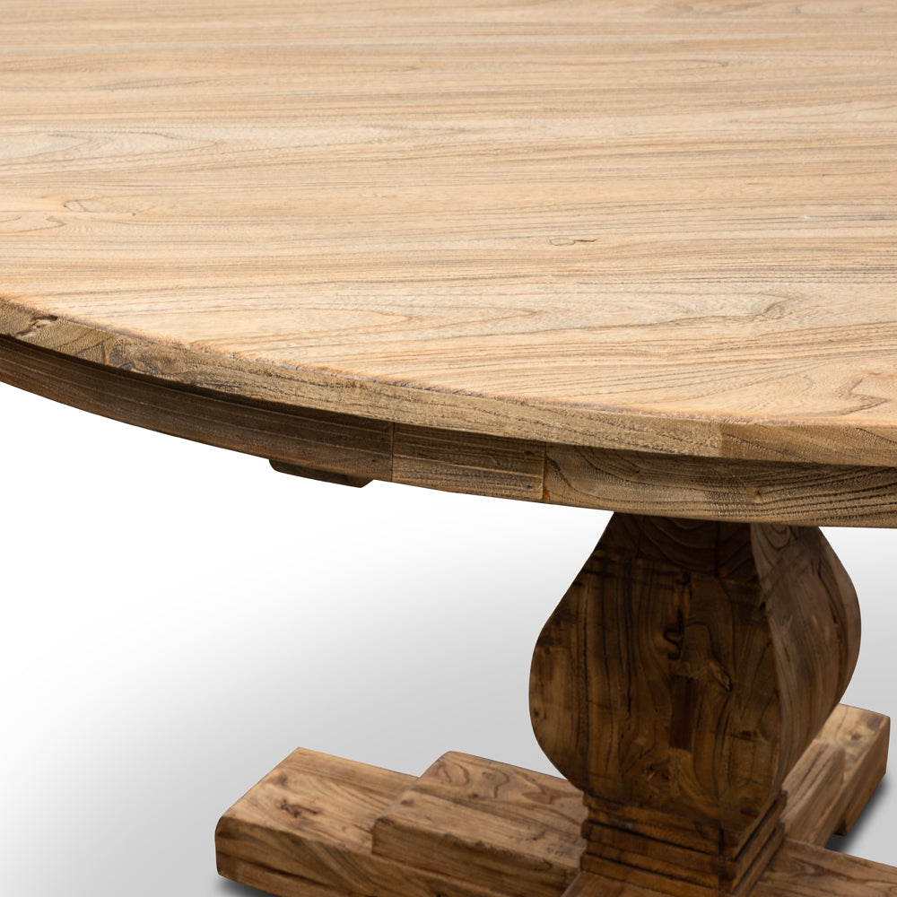 Rustic 140cm Round Dining Table, Reclaimed Elm, Vintage Style