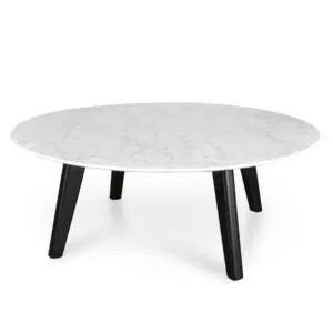 Luna 100cm Marble Coffee Table, black oak legs, Carrara marble top, modern design
