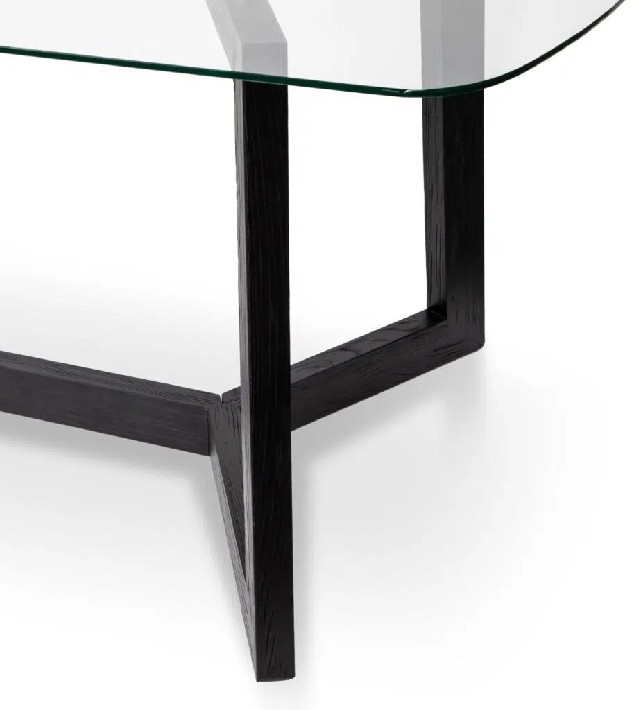 Eden 240cm Dining Table Glass Top Black Base Modern Design