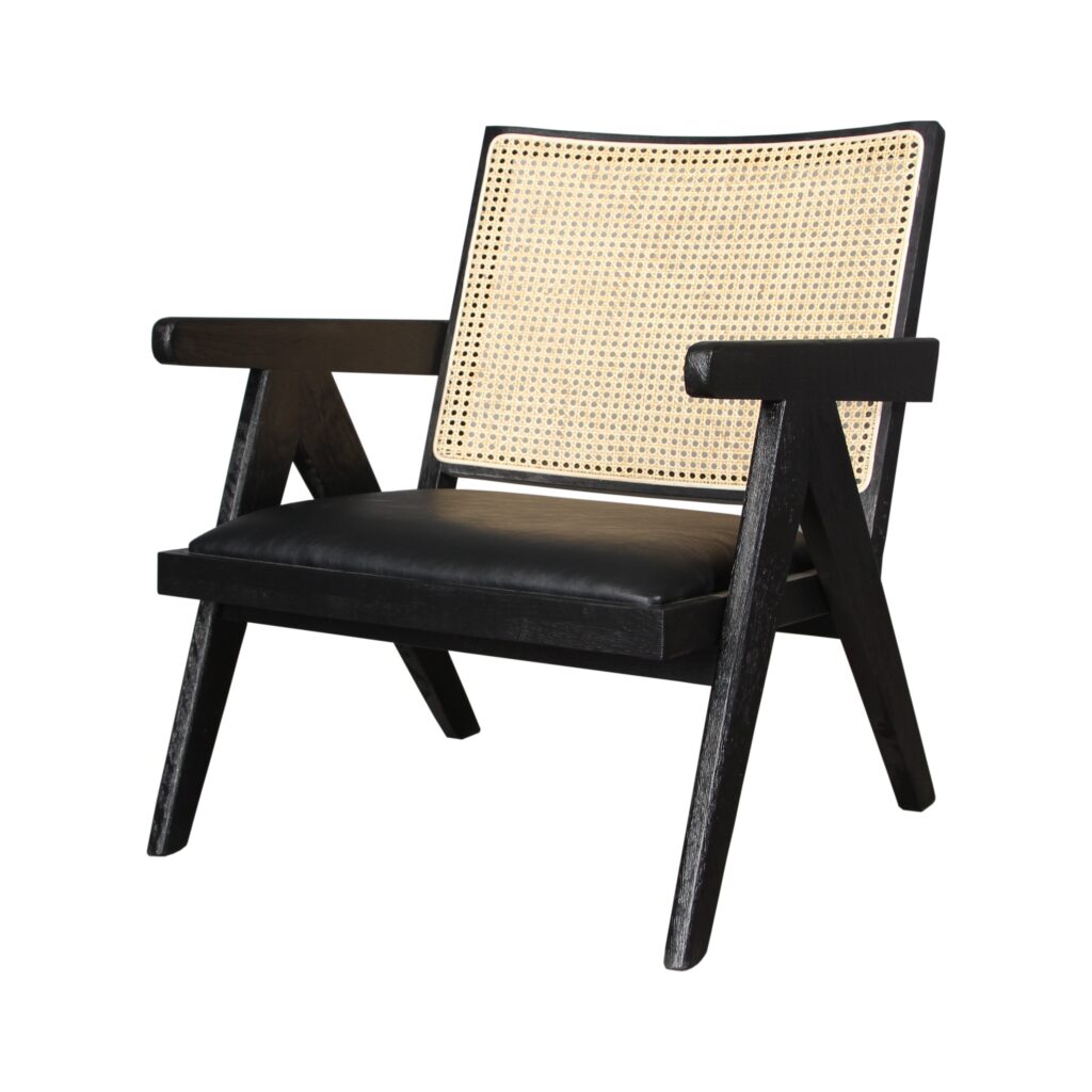Black Willow Rattan Armchair, Monochrome, Comfortable Seat, Durable Wood Frame