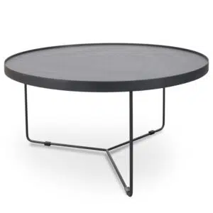 Nova 90cm Round Coffee Table Black Oak Top Sleek Black Frame