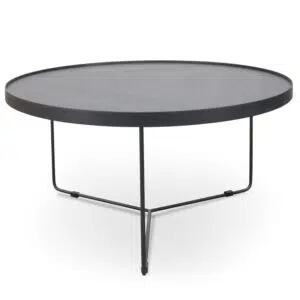 Nova 90cm Round Coffee Table Black Oak Top Sleek Black Frame Modern Living Room Furniture