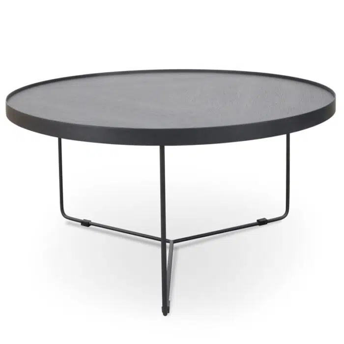 Nova 90cm Round Coffee Table – Black Oak Top – Black Frame