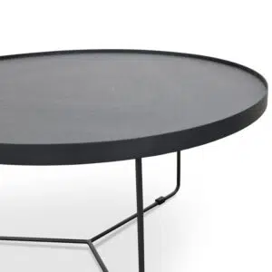 Nova 90cm Round Coffee Table Black Oak Top Sleek Black Frame Modern Living Room Furniture