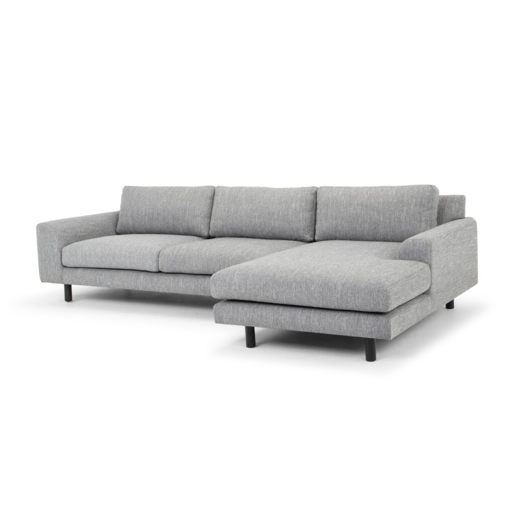 Graphite Grey 3 Seater Chaise Sofa with Black Legs