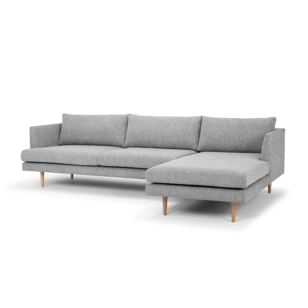 Scandinavian 3-seater sofa with right chaise, graphite grey, natural legs
