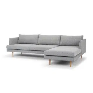 Scandinavian 3-seater sofa with right chaise, graphite grey, natural legs